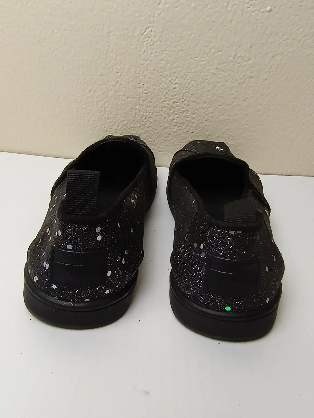 Toms Alpargata Classic Youth 4 Black Cosmic Glitter Slip-On Canvas Flat Shoes